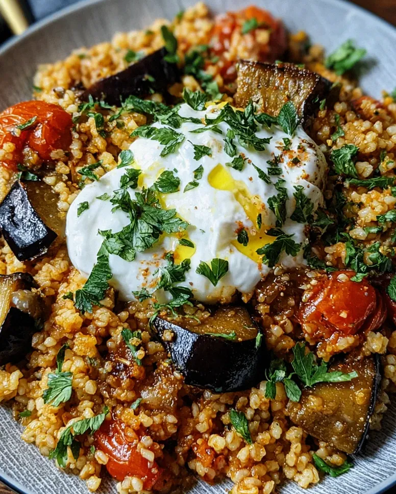 Bulgur mit Tomaten, Auberginen und Joghurt