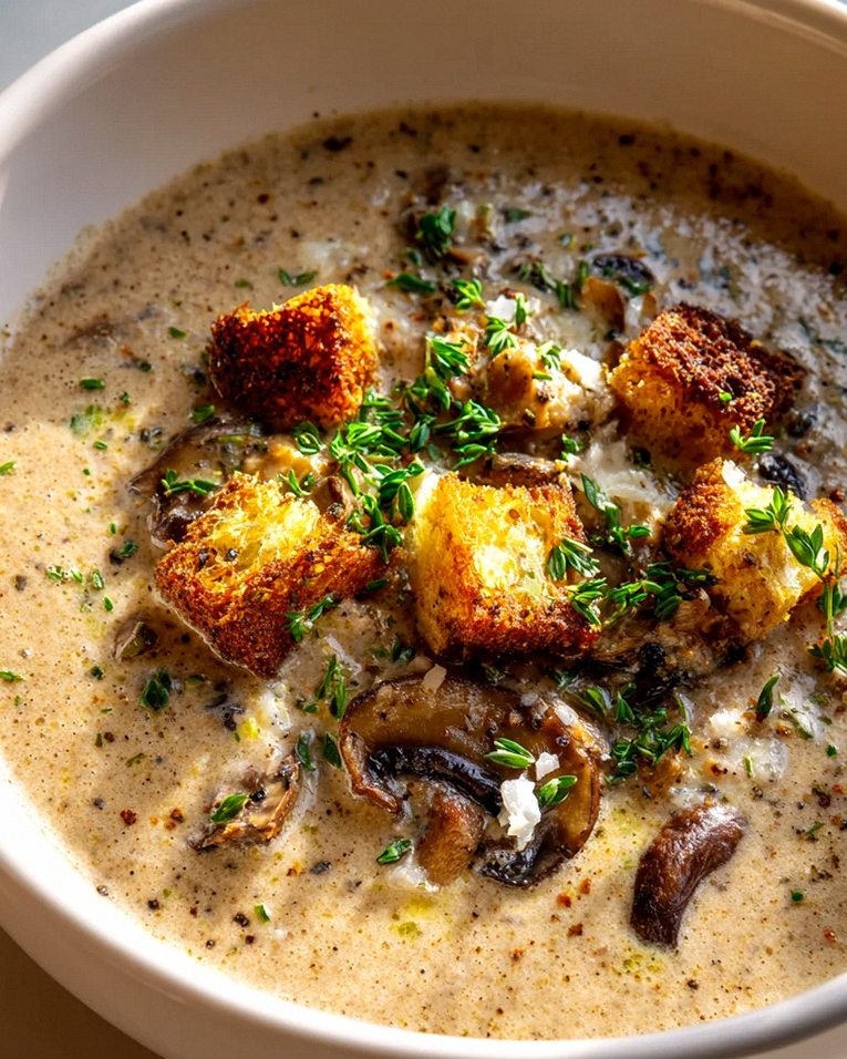 Cremige Pilzsuppe mit knusprigen Salbei-Croutons – Schritt 2