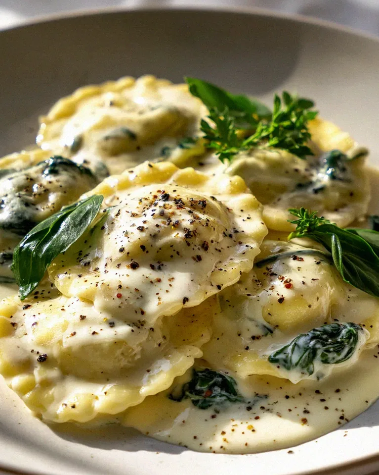 Cremige Toskanische Ravioli Alfredo mit Parmesan Rezept