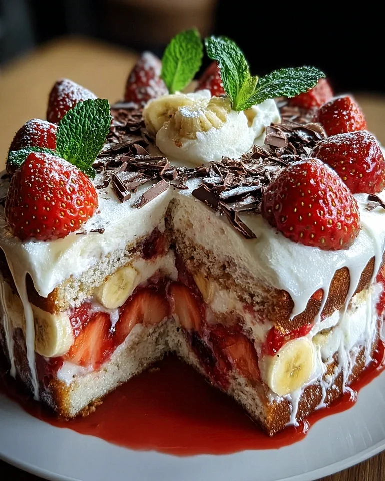 Erdbeer-Stracciatella-Bananen-Torte