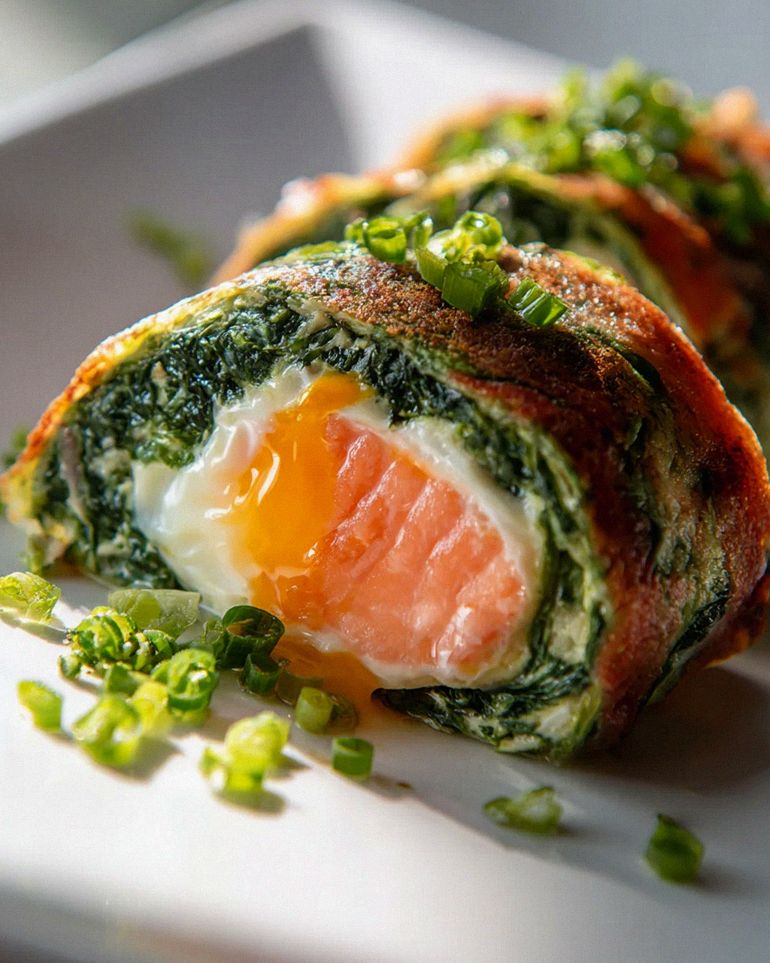 Goldene Spinat-Lachs-Rolle
