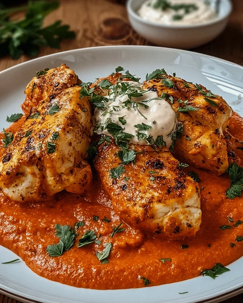 Hähnchenfilets mit einer Ajvar-Schmandsauce