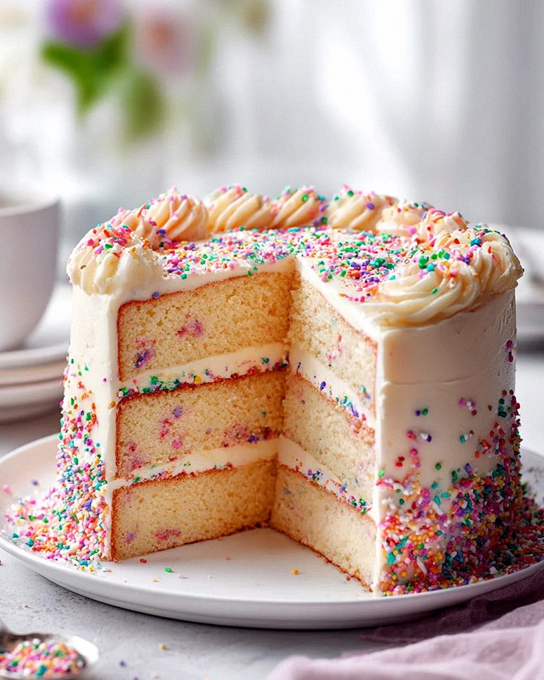 Konfetti Torte Rezept: Bunte Streusel & zarte Vanillecreme