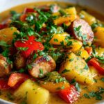 Leckeres Kartoffelgulasch mit Geflügelwürstchen Rezept