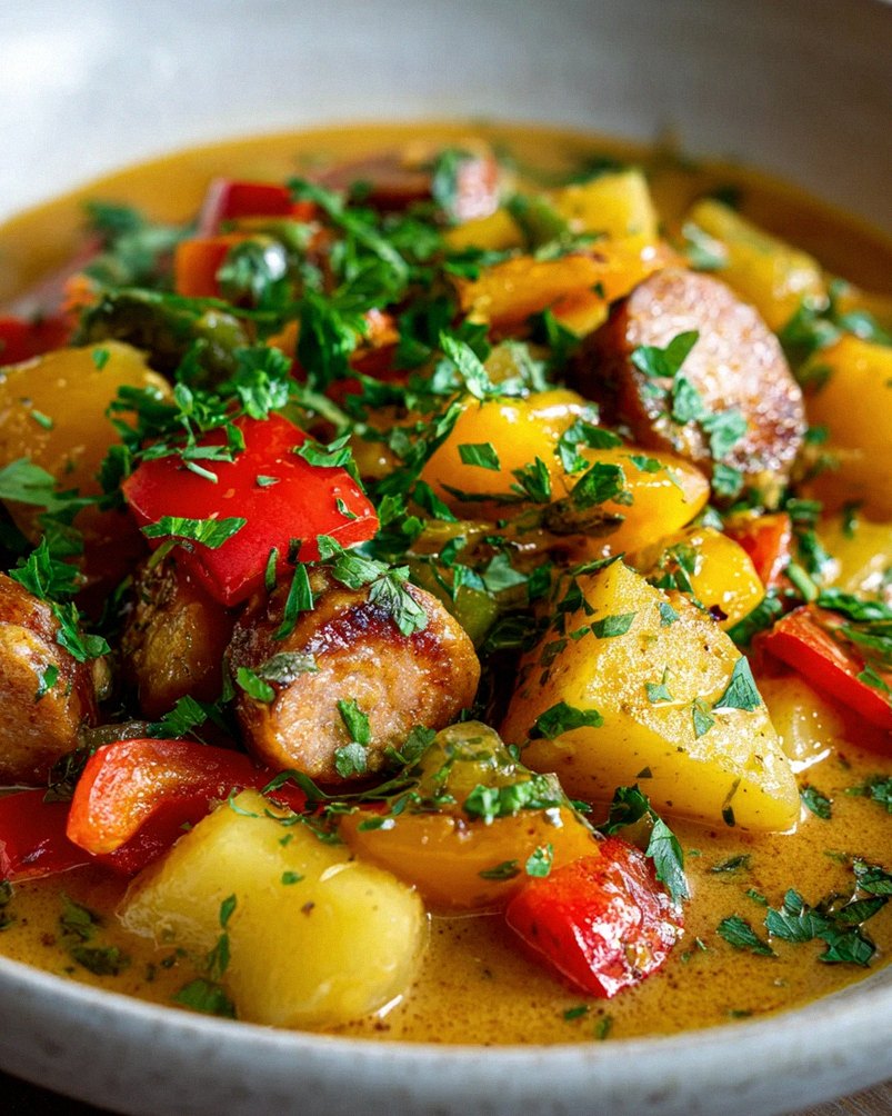 Leckeres Kartoffelgulasch mit Geflügelwürstchen Rezept – Schritt 1