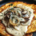 Mozzarella Rösti mit Zwiebel-Pilzrahmsoße