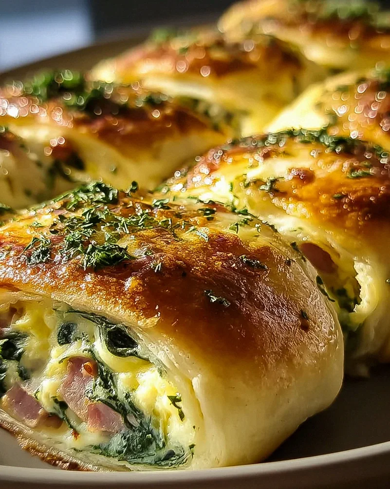 Perfekte Spinat-Rindfleisch-Putenschinken Frühstücks-Röllchen